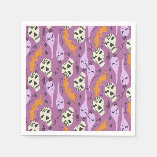 Söt halloween-spökbattskraniell doodle-mönster pappersservett (Framsidan)