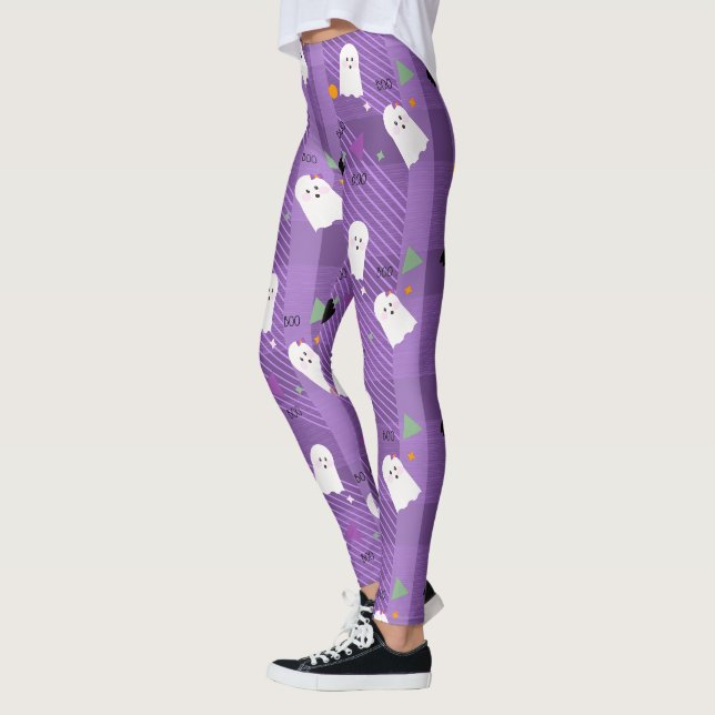 Söt Halloween-spöke1 Plaid-konfetti lila Leggings (Vänster)