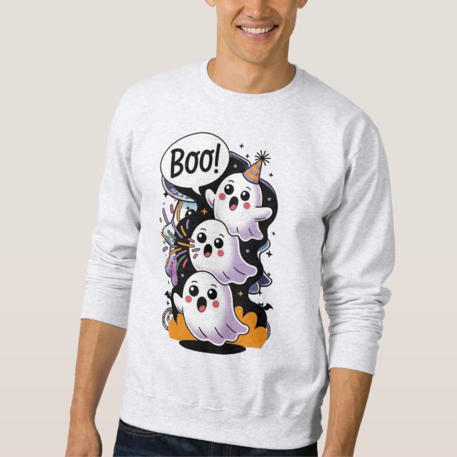 Söt Halloween-spöke Boo Lång Ärmad Tröja (Framsida)