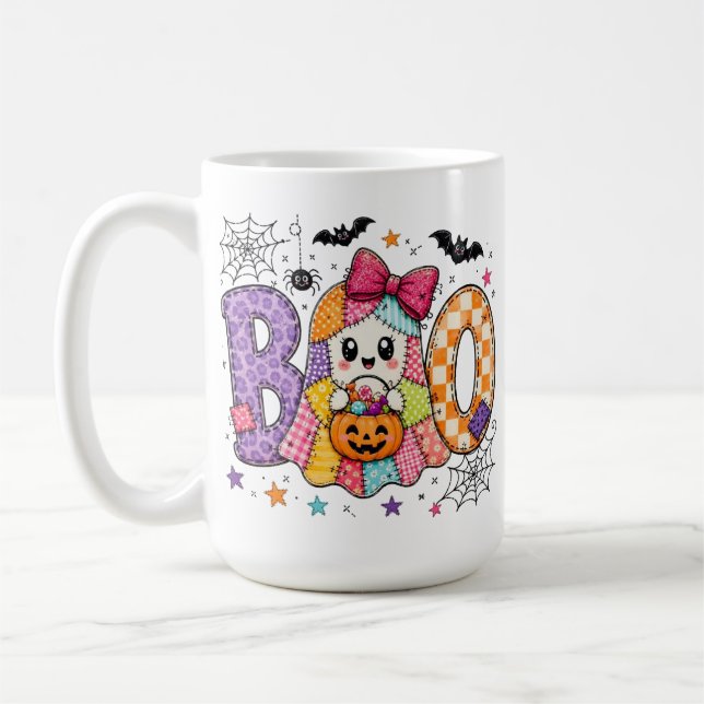 Söt Halloween-spöke BOO Watercolor Barn Sublimati Kaffemugg (Vänster)