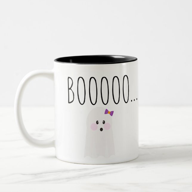 Söt Halloween-spöke Boooooooo Två-Tonad Mugg (Vänster)
