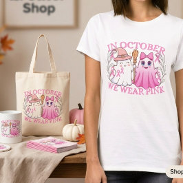 Söt Halloween-spöke Bröstcancer Medvetenhet T Shirt