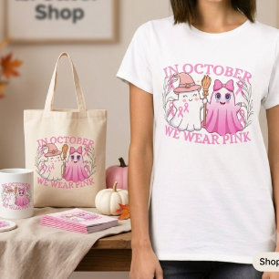 Söt Halloween-spöke Bröstcancer Medvetenhet T Shirt