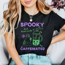 Söt Halloween-spöke Kaffe Älskare Grön Lila T Shirt