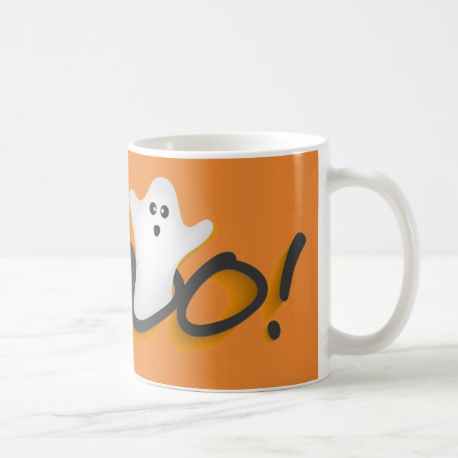Söt Halloween-spöke Läskiga BOO! Orange Kaffemugg (Höger)