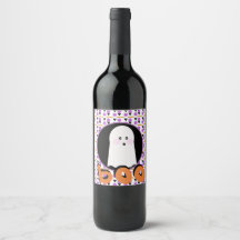 Söt Halloween-spöke lila orange vinetikett