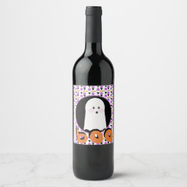 Söt Halloween-spöke lila orange vinetikett Vinflaska Etikett