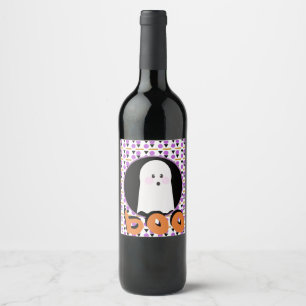 Söt Halloween-spöke lila orange vinetikett Vinflaska Etikett