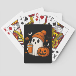 Söt Halloween-spöke med pumpa och dryck Casinokort