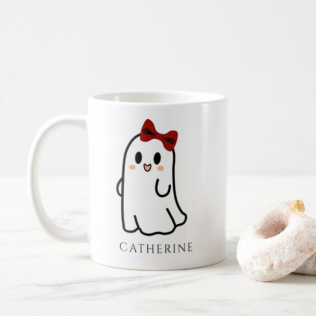 Söt Halloween-spöke med rosett Kaffemugg (Med munk)