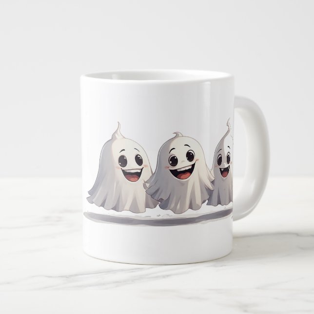 Söt Halloween-spöke med vänliga leenden 👻 Jumbo Mugg (Framsida höger)