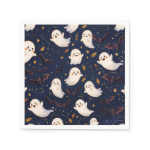 Söt Halloween-spöke och fladdermus marinblå natt
