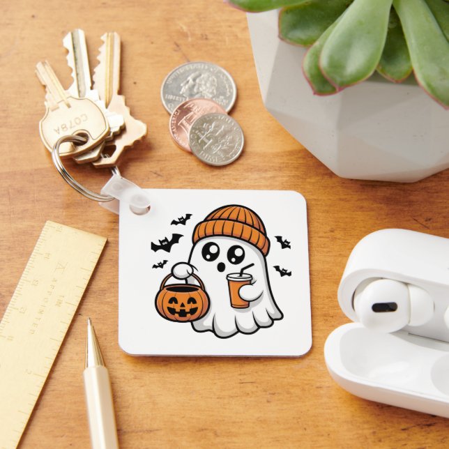 Söt Halloween-spöke Orange mössa Höstspirit Nyckelring (Skrivbord)