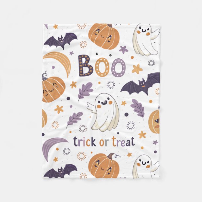 Söt Halloween-spöke & Pumpa Babyfilt – 30x40 Fleecefilt (Framsidan)
