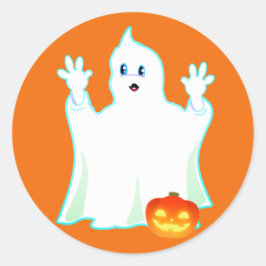 Söt Halloween-spöke & pumpa på orange klassisk R Runt Klistermärke