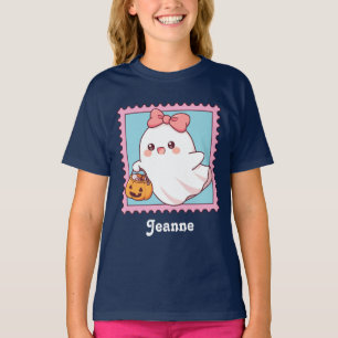 Söt Halloween-spöke Rosa Coquette-båge Barn T Shirt