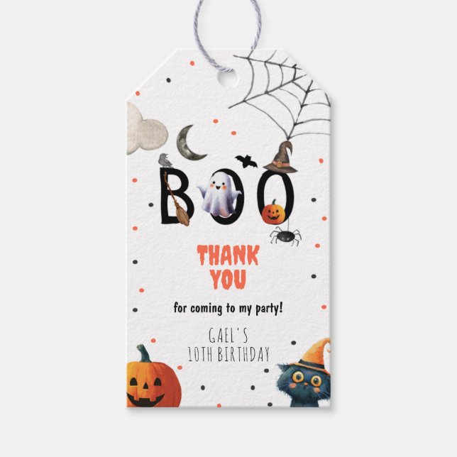 Söt Halloween-spöke Spooktacular födelsedagsdekora Presentetikett (Framsidan)