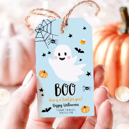 Söt Halloween-spöke Superhärlig Blå Födelsedag Presentetikett