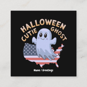 Söt Halloween-spöke USA Flagga Kawaii Kuslig Säson Fyrkantigt Visitkort