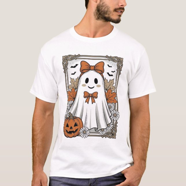 Söt Halloween-spöke Vintage Gravyr T-Shirt Design (Framsida)