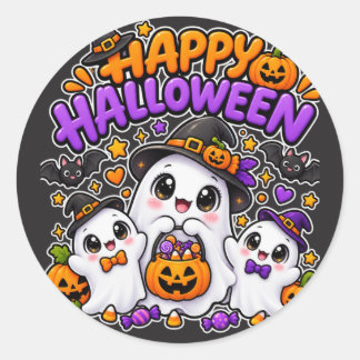 Söt Halloween-spökfamilj Runt Klistermärke