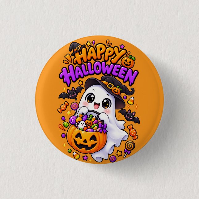 Söt Halloween-spökgodis-pumpa Knapp (Framsida)