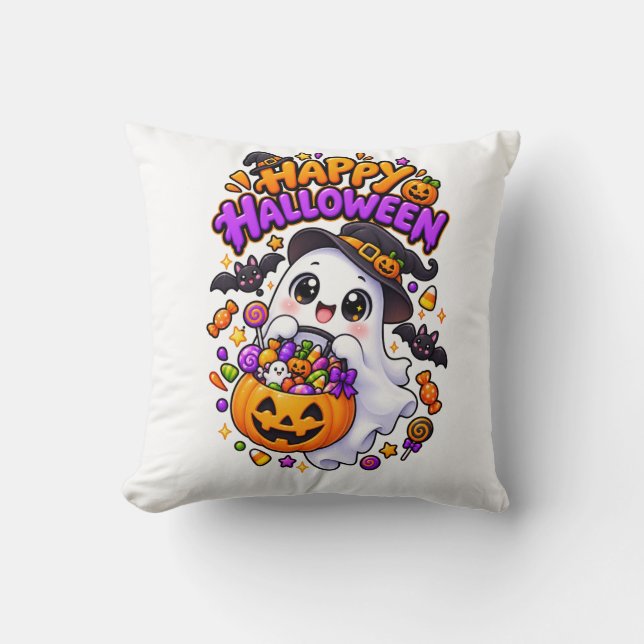 Söt Halloween-spökgodis-pumpa Kudde (Framsida)