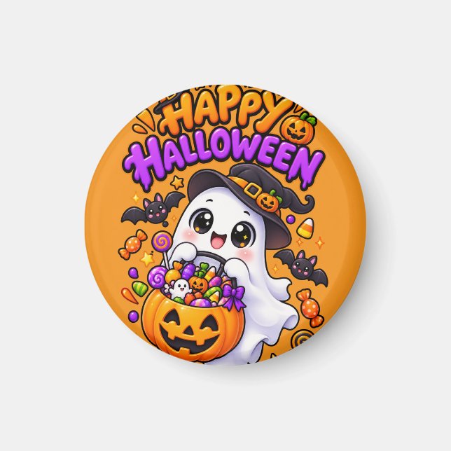 Söt Halloween-spökgodis-pumpa Magnet (Framsidan)