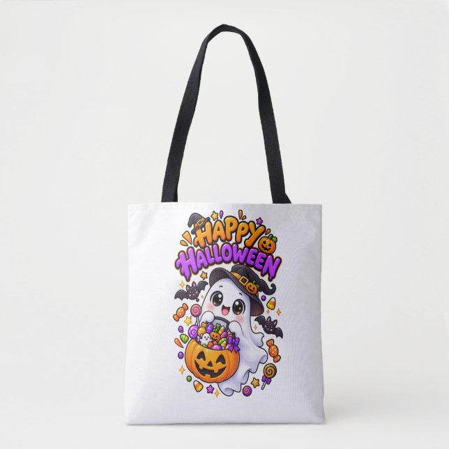 Söt Halloween-spökgodis-pumpa Tygkasse (Framsida)