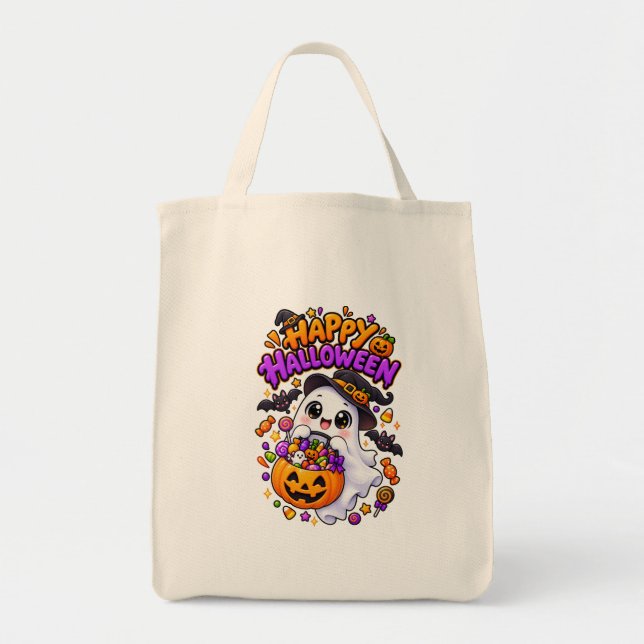 Söt Halloween-spökgodis-pumpa Tygkasse (Framsidan)