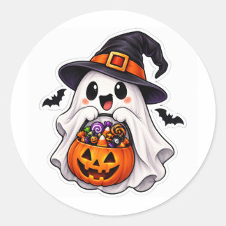 Söt Halloween-spökhäxa Pumpa Godis Runt Klistermärke