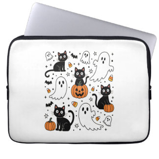 Söt Halloween-spökis Busunge Katt Laptop Fodral