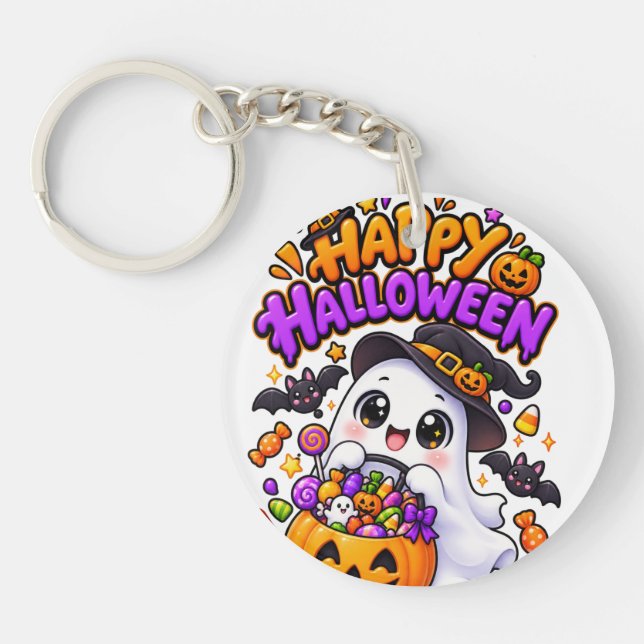 Söt Halloween-spökis godispumpa nyckelring (Framsidan)