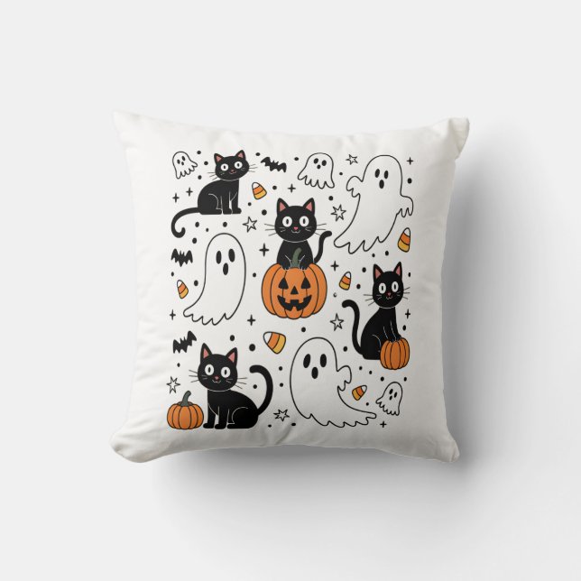Söt Halloween-spökis katt Kudde (Framsida)