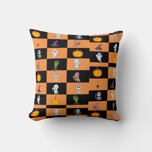 Söt Halloween, spöklik pumpa, spöke, skelett Kudde (Framsida)