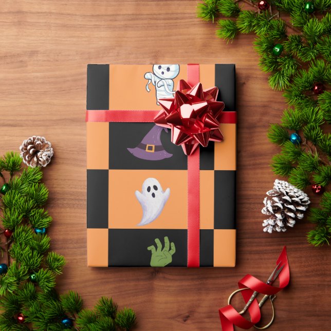 Söt Halloween, spöklik pumpa, spöke, skelett Presentpapper (Julgåva)