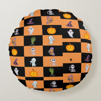 Söt Halloween, spöklik pumpa, spöke, skelett Rund Kudde