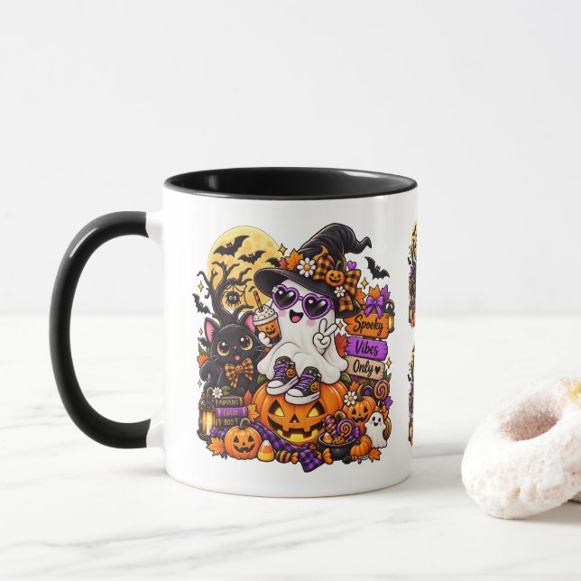 Söt Halloween-spökmugg | Skumma stämningar Mugg (Med munk)