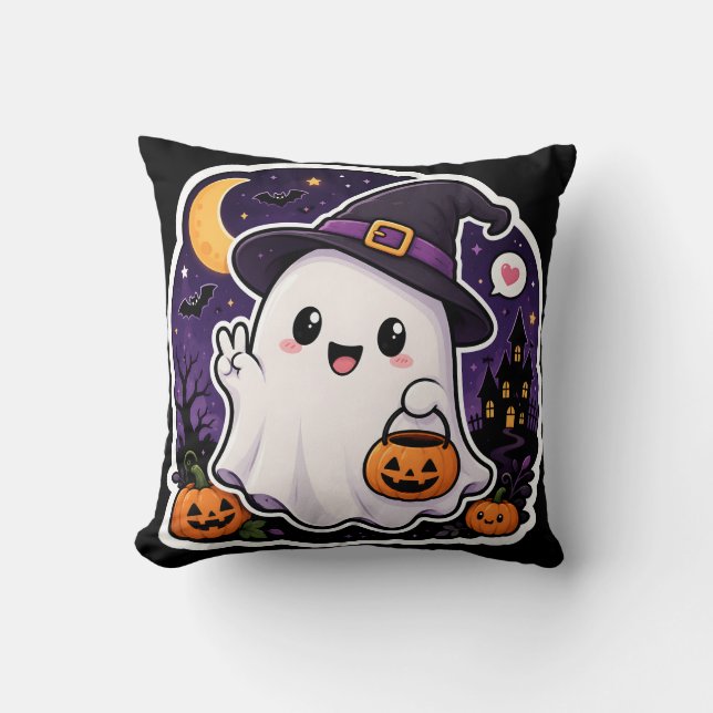 Söt Halloween-spökpumpa-stickerskjorta Kudde (Framsida)