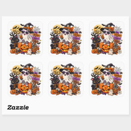 Söt Halloween-spöksticker | Skumma vibbar Fyrkantigt Klistermärke