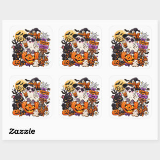 Söt Halloween-spöksticker | Skumma vibbar Fyrkantigt Klistermärke