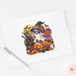 Söt Halloween-spöksticker | Skumma vibbar Fyrkantigt Klistermärke