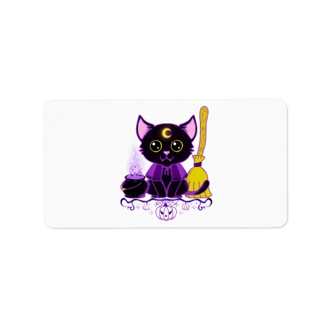 Söt Halloween svart katt häxa Adressetikett (Framsidan)