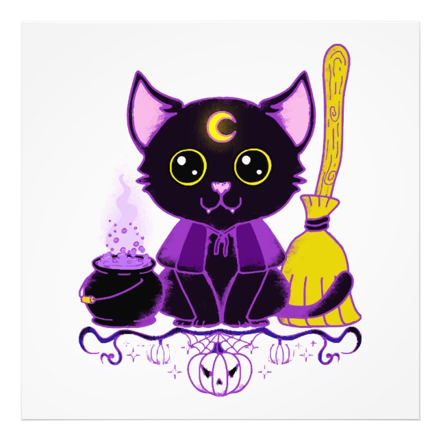 Söt Halloween svart katt häxa Fototryck (Framsidan)