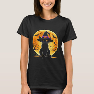 Söt Halloween Svart Katt Häxa Hatt Halloween T Shirt