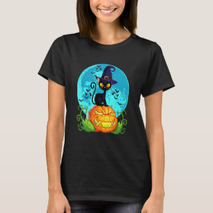 Söt Halloween svart katt häxa hatt pumpa för barn T Shirt