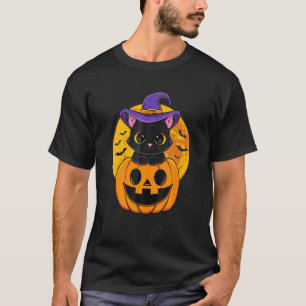 Söt Halloween svart katt häxa hatt pumpa för barn T Shirt
