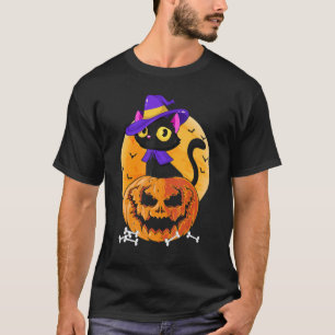 Söt Halloween svart katt häxa hatt pumpa för barn T Shirt