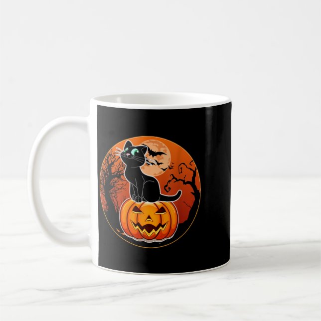 Söt Halloween Svart Katt Häxa Hatt Pumpa För Kaffemugg (Vänster)
