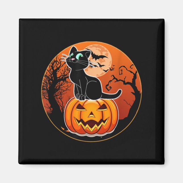 Söt Halloween Svart Katt Häxa Hatt Pumpa För Magnet (Framsidan)